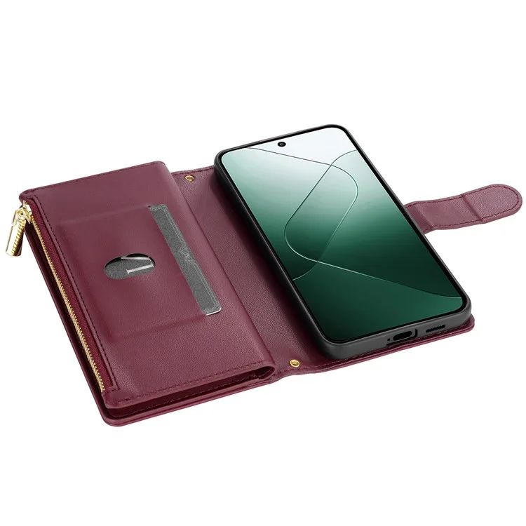 CSJ-P2 Para Xiaomi Redmi Note 13 Pro 5G / Poco X6 5G Carcasa con Correas Cosido Funda de Cuero Billetera para Teléfono - Rojo Vino