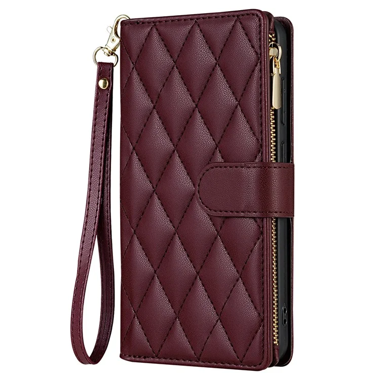CSJ-P2 Para Xiaomi Redmi Note 13 Pro 5G / Poco X6 5G Carcasa con Correas Cosido Funda de Cuero Billetera para Teléfono - Rojo Vino