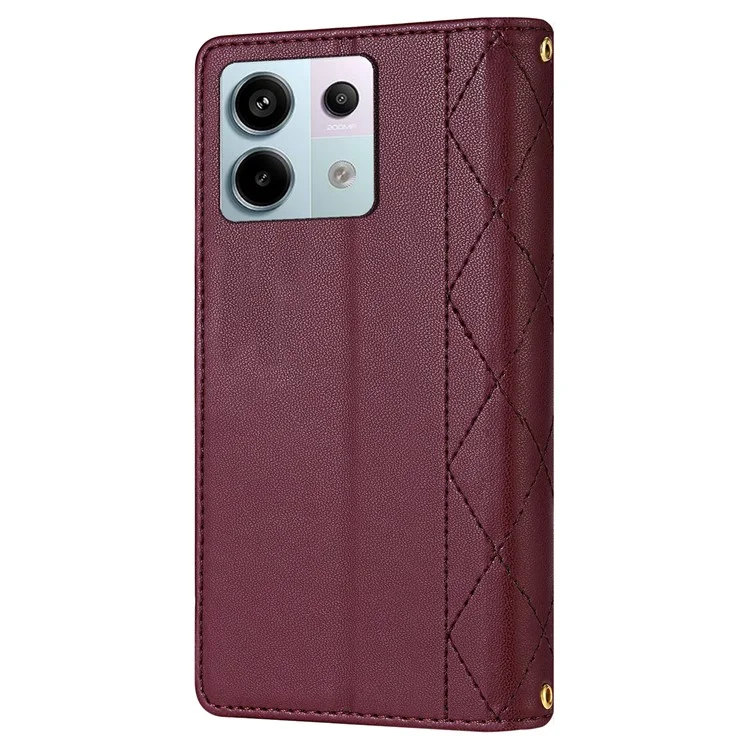 CSJ-P2 Para Xiaomi Redmi Note 13 Pro 5G / Poco X6 5G Carcasa con Correas Cosido Funda de Cuero Billetera para Teléfono - Rojo Vino