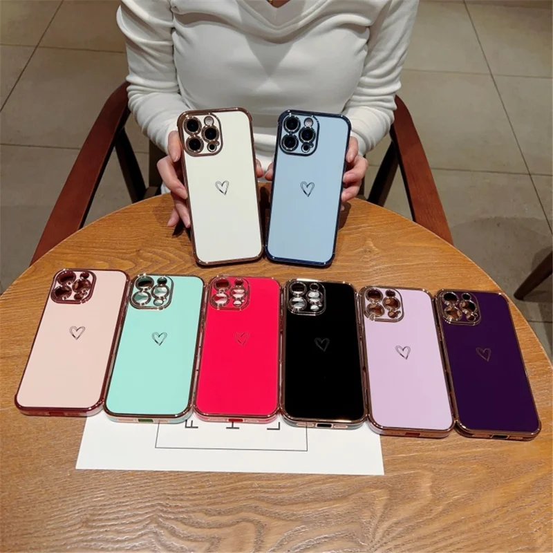 For iPhone 16 Pro Case Electroplating Soft TPU Phone Cover Hollow Love Heart - Rose