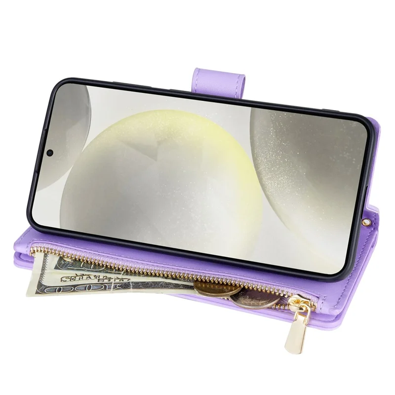 CSJ-P2 For Samsung Galaxy A14 5G / 4G Wallet Case with Straps Leather Phone Cover Rhombus Stitching - Light Purple