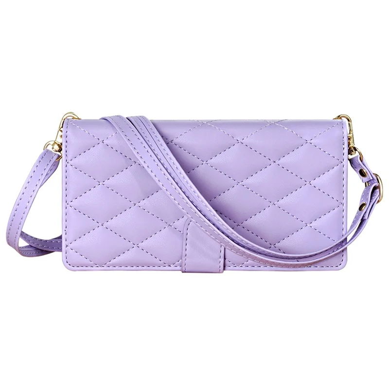 CSJ-P2 For Samsung Galaxy A14 5G / 4G Wallet Case with Straps Leather Phone Cover Rhombus Stitching - Light Purple