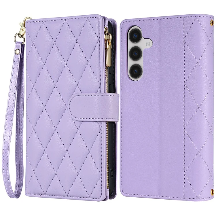 CSJ-P2 Para Samsung Galaxy A55 5G Estojo de Couro Stitching Rhombus Wallet Phone Cover - Light Purple