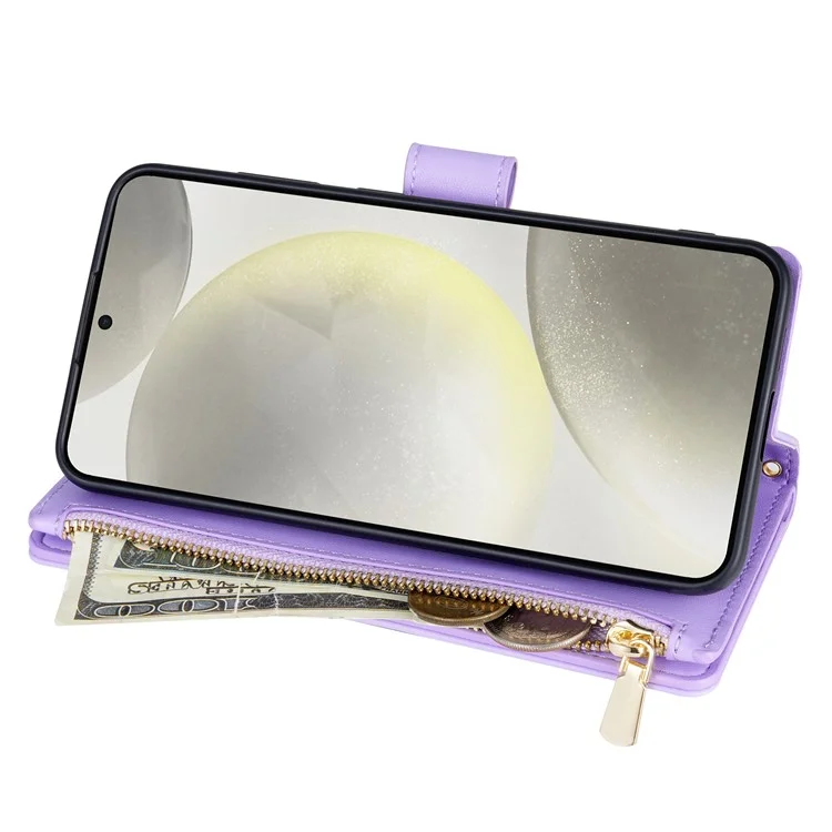 CSJ-P2 Para Samsung Galaxy A55 5G Estojo de Couro Stitching Rhombus Wallet Phone Cover - Light Purple