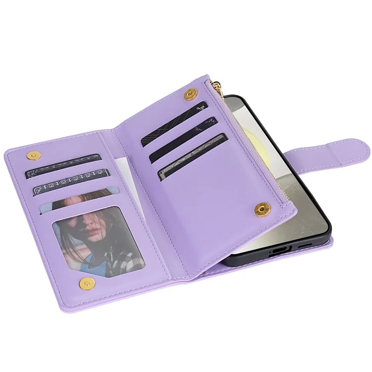 CSJ-P2 Para Samsung Galaxy A55 5G Estojo de Couro Stitching Rhombus Wallet Phone Cover - Light Purple