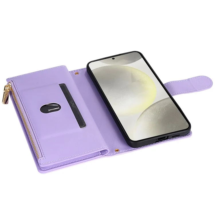 CSJ-P2 Para Samsung Galaxy A55 5G Estojo de Couro Stitching Rhombus Wallet Phone Cover - Light Purple