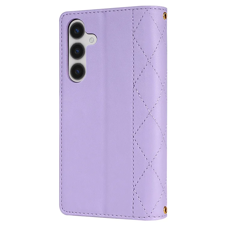 CSJ-P2 Para Samsung Galaxy A55 5G Estojo de Couro Stitching Rhombus Wallet Phone Cover - Light Purple