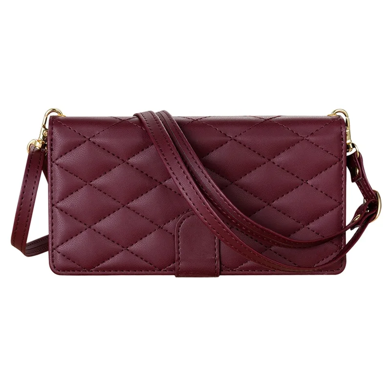 CSJ-P2 For iPhone 16 Pro Wallet Case Stitching Leather Phone Cover with Straps - Wine Red