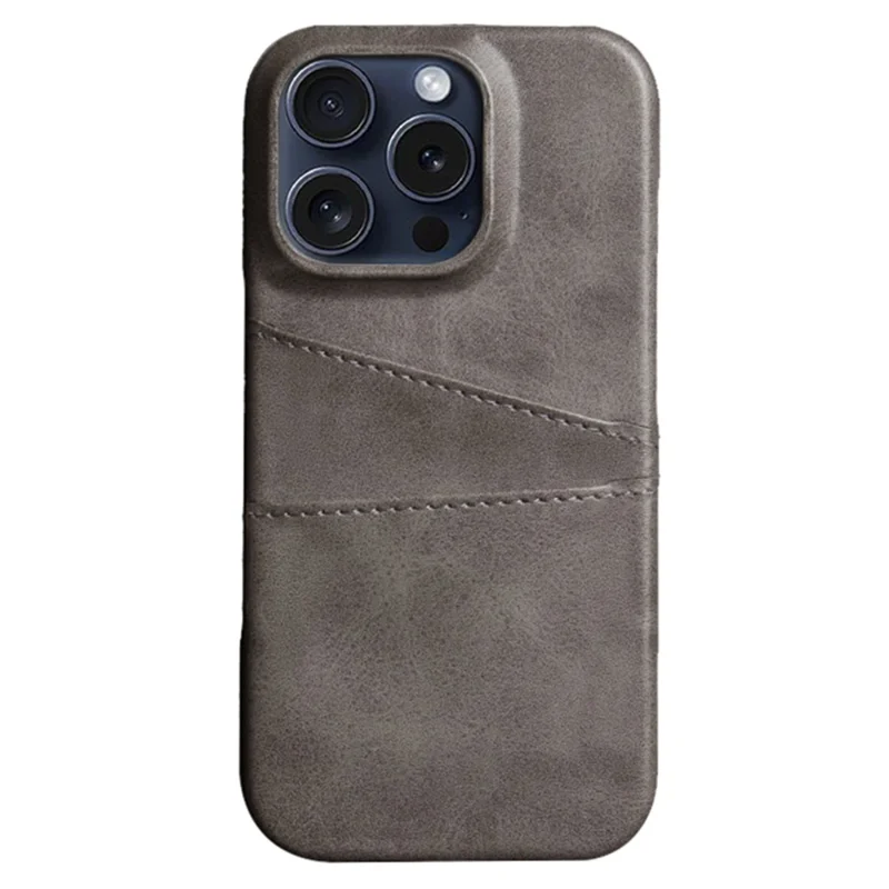 Para iPhone 16 Pro Case Dual Card Slots PU Leather + Hard PC Phone Cover - Cinza