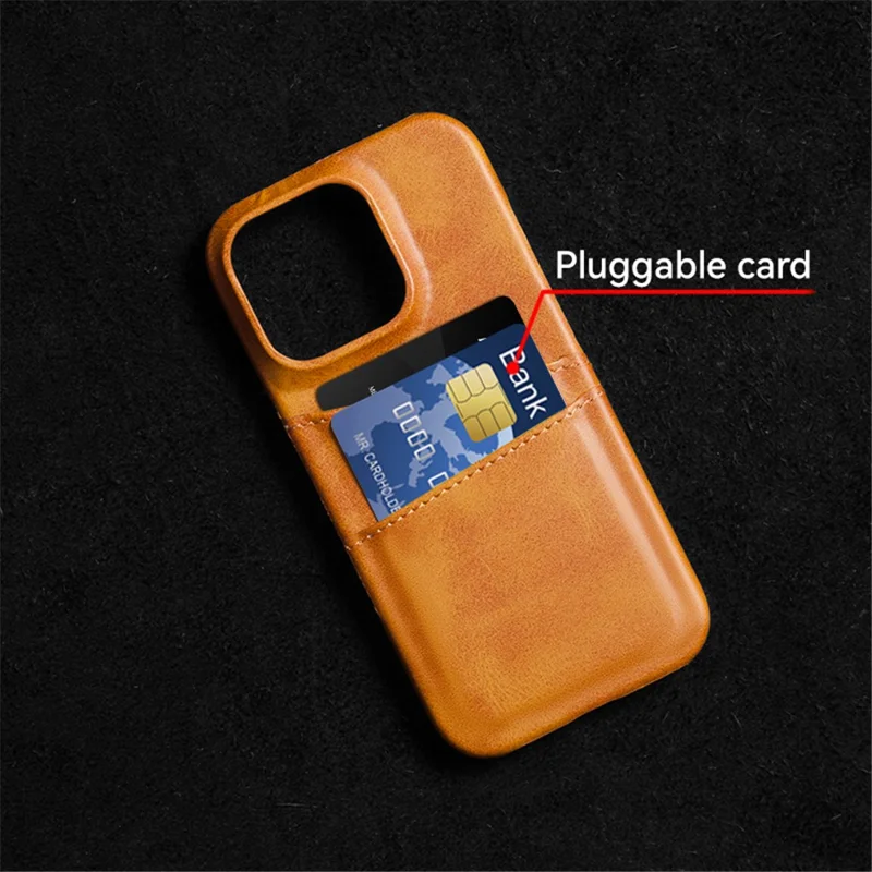 Para iPhone 16 Pro Case Dual Card Slots PU Leather + Hard PC Phone Cover - Cinza