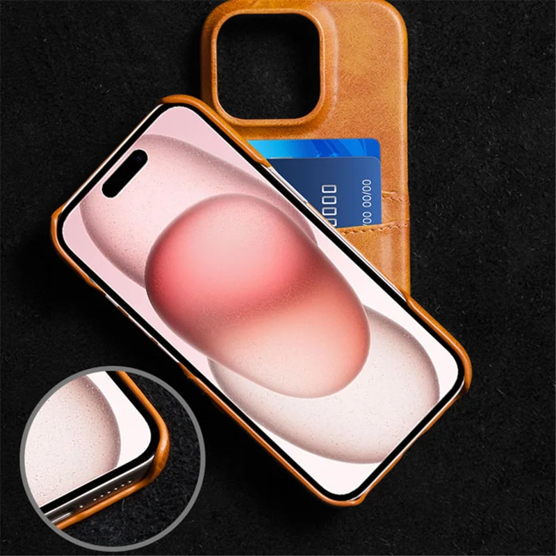 Para iPhone 16 Pro Case Dual Card Slots PU Leather + Hard PC Phone Cover - Cinza