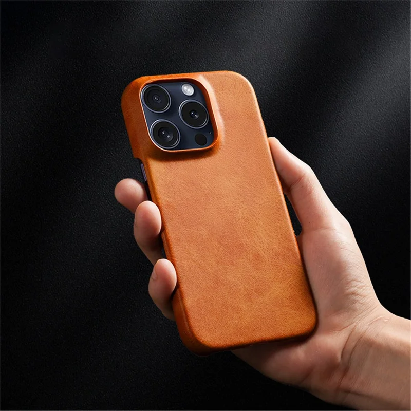 Per iPhone 16 Pro Max Case Calf Texture PU Leather Coated PC Phone Cover - Orange