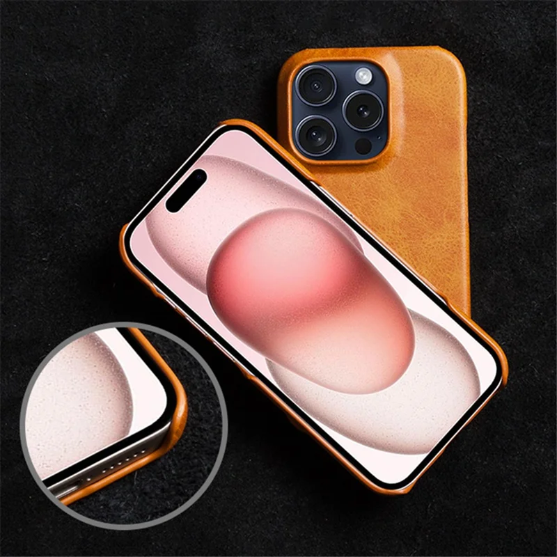 Per iPhone 16 Pro Max Case Calf Texture PU Leather Coated PC Phone Cover - Orange