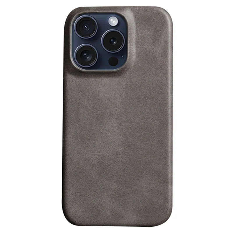 For iPhone 16 Pro Case Calf Texture PU Leather Hard PC Protective Phone Cover - Grey