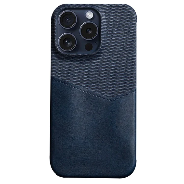 For iPhone 16 Pro Case PU Leder Kartenfach Tuchstruktur Hartplastik Handyhülle - Blau