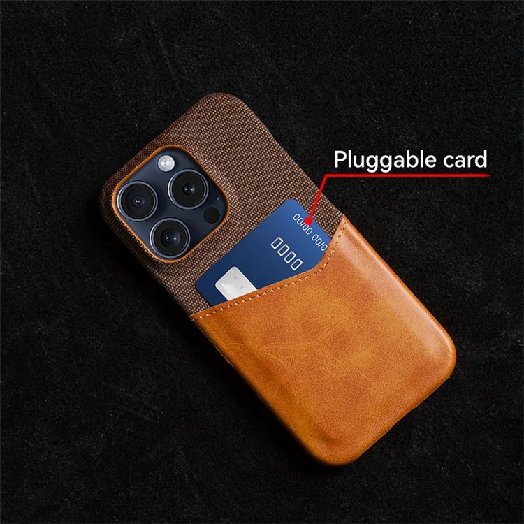 For iPhone 16 Pro Case PU Leder Kartenfach Tuchstruktur Hartplastik Handyhülle - Blau