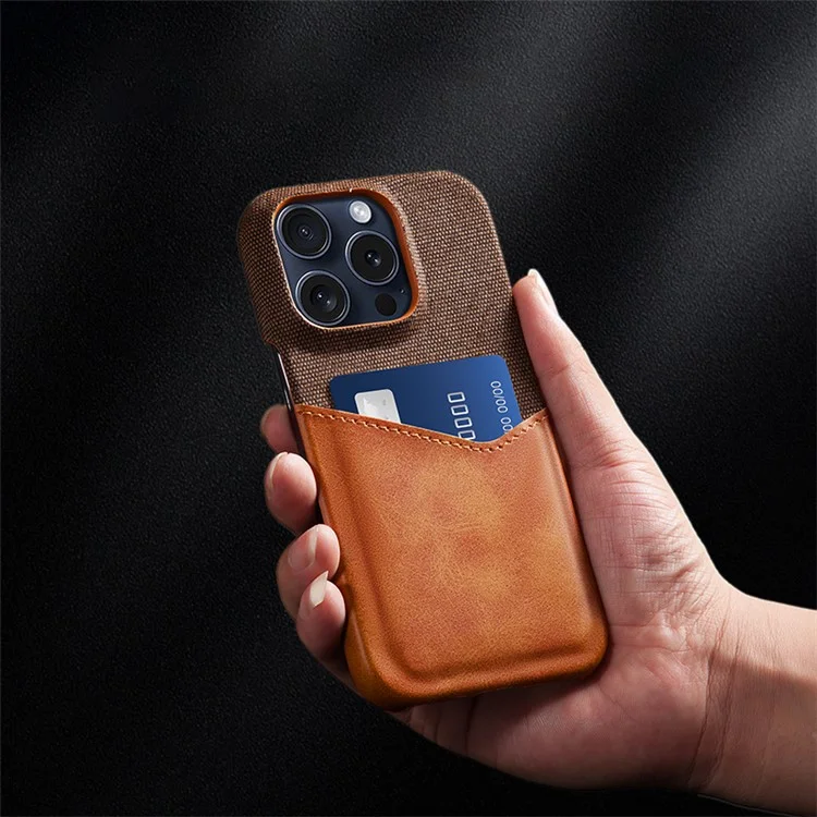 For iPhone 16 Pro Case PU Leder Kartenfach Tuchstruktur Hartplastik Handyhülle - Blau