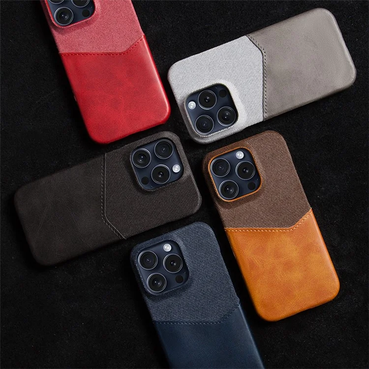 For iPhone 16 Pro Case PU Leder Kartenfach Tuchstruktur Hartplastik Handyhülle - Blau