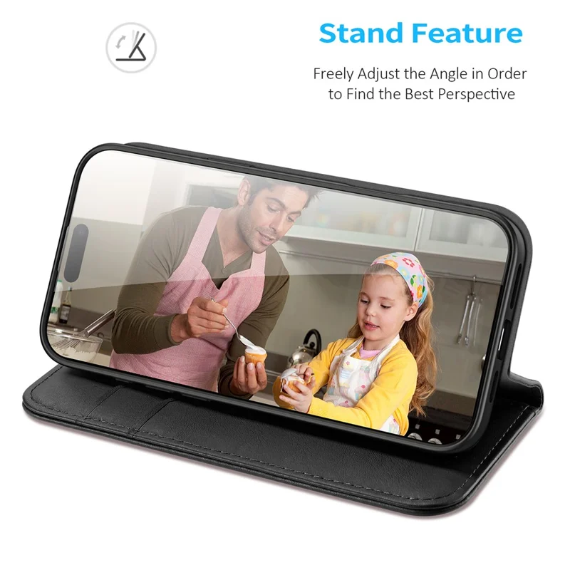 DUX DUCIS Hivo Series for iPhone 16 Pro Max Case Cowhide Leather RFID Blocking Wallet Cover - Black