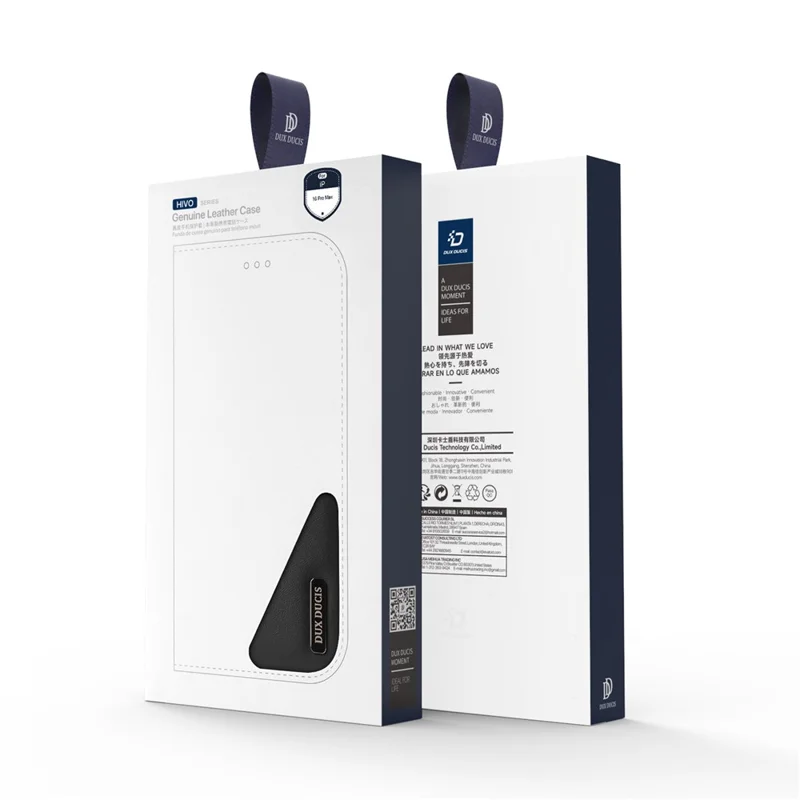 DUX DUCIS Hivo Series for iPhone 16 Pro Max Case Cowhide Leather RFID Blocking Wallet Cover - Black