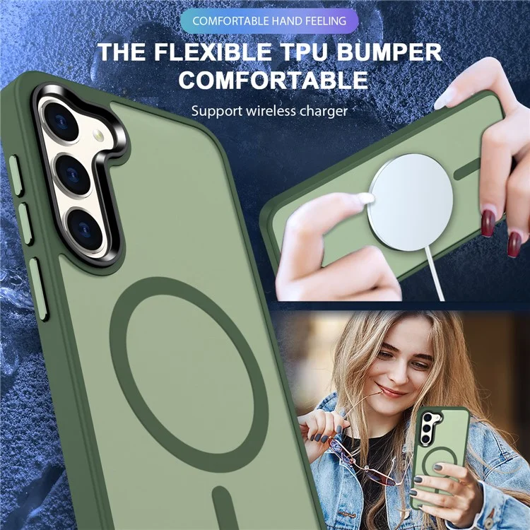 Per Samsung Galaxy S24+ Custodia in TPU+PC Skin-Touch Phone Cover Compatibile con MagSafe - Verde Scuro