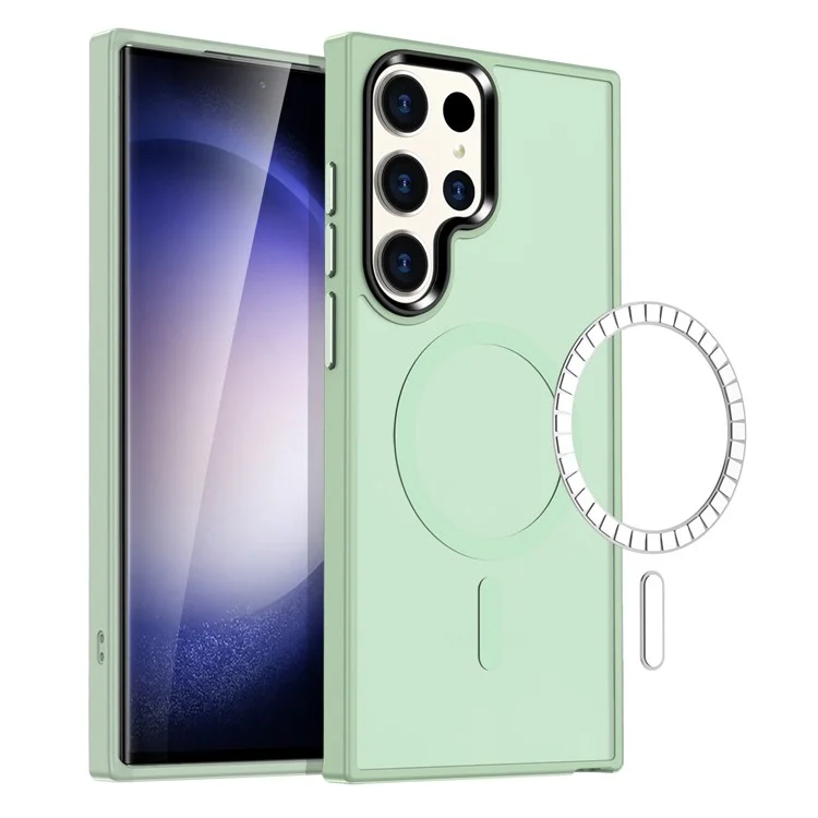 Custodia per Samsung Galaxy S23 Ultra Compatibile con MagSafe Pelle-Tocco PC+TPU Custodia Telefonica - Verde Chiaro