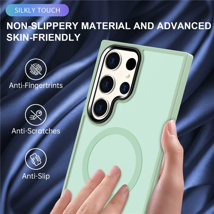 Custodia per Samsung Galaxy S23 Ultra Compatibile con MagSafe Pelle-Tocco PC+TPU Custodia Telefonica - Verde Chiaro