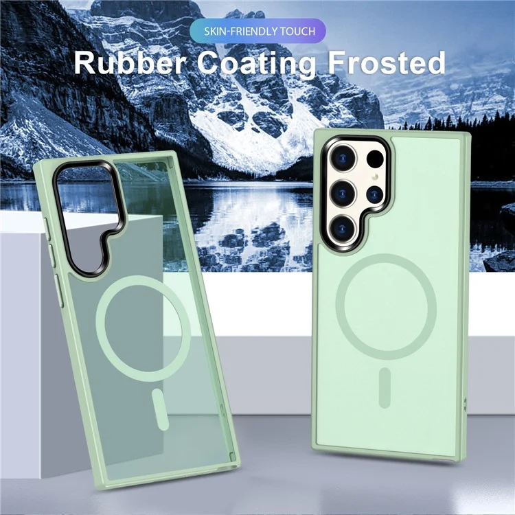 Custodia per Samsung Galaxy S23 Ultra Compatibile con MagSafe Pelle-Tocco PC+TPU Custodia Telefonica - Verde Chiaro