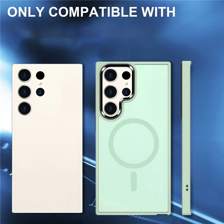 Custodia per Samsung Galaxy S23 Ultra Compatibile con MagSafe Pelle-Tocco PC+TPU Custodia Telefonica - Verde Chiaro