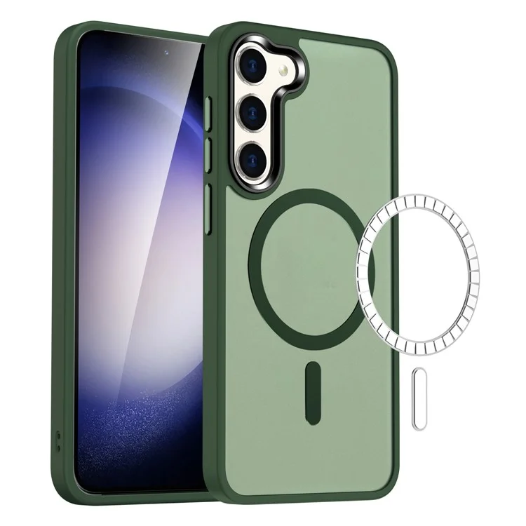 Per Samsung Galaxy S23+ Custodia magnetica in TPU con cornice in vetro temperato PC Custodia ibrida per telefono - Verde scuro