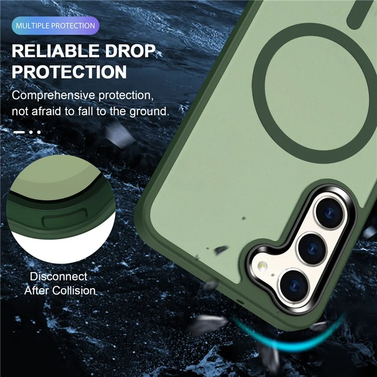 Per Samsung Galaxy S23+ Custodia magnetica in TPU con cornice in vetro temperato PC Custodia ibrida per telefono - Verde scuro