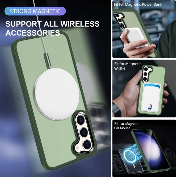 Per Samsung Galaxy S23+ Custodia magnetica in TPU con cornice in vetro temperato PC Custodia ibrida per telefono - Verde scuro