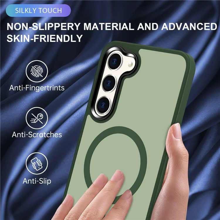 Per Samsung Galaxy S23+ Custodia magnetica in TPU con cornice in vetro temperato PC Custodia ibrida per telefono - Verde scuro