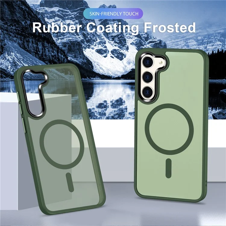 Per Samsung Galaxy S23+ Custodia magnetica in TPU con cornice in vetro temperato PC Custodia ibrida per telefono - Verde scuro