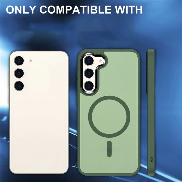 Per Samsung Galaxy S23+ Custodia magnetica in TPU con cornice in vetro temperato PC Custodia ibrida per telefono - Verde scuro
