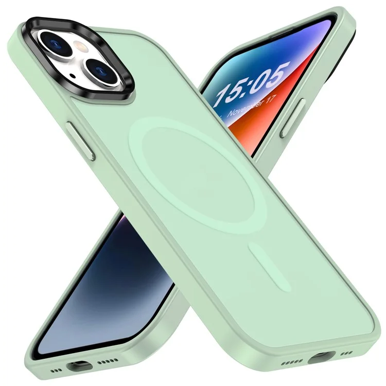 Funda magnética compatible con iPhone 15 MagSafe TPU+PC Skin-Touch Phone Cover - Verde claro