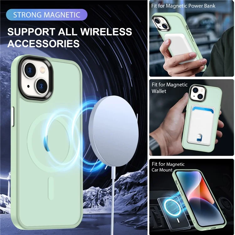Funda magnética compatible con iPhone 15 MagSafe TPU+PC Skin-Touch Phone Cover - Verde claro