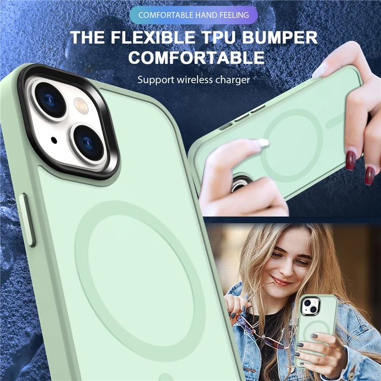Funda magnética compatible con iPhone 15 MagSafe TPU+PC Skin-Touch Phone Cover - Verde claro