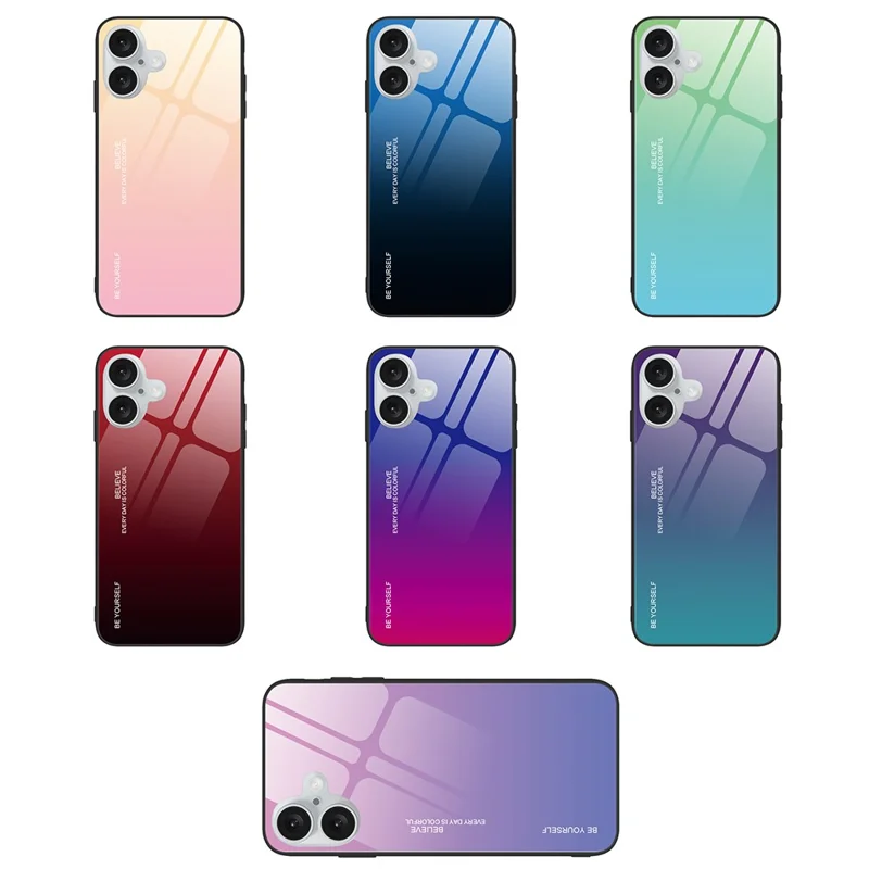 For iPhone 16 Plus Case Gradient Color Tempered Glass+TPU Phone Shell - Gold / Pink