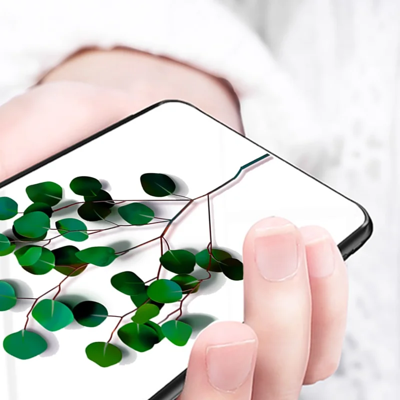 For iPhone 16 Plus Case Tempered Glass+PC+TPU Phone Cover - Leaves