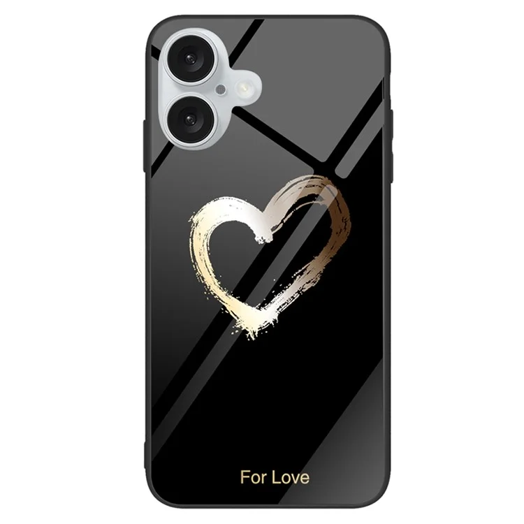 Чехол для iPhone 16 Закаленное стекло + ПК + ТПУ Легкий защитник телефона - Любовь / Черный