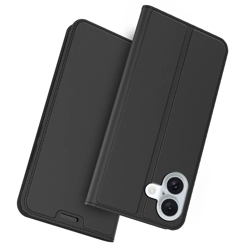 For iPhone 16 Plus Case Card Slot Stand Strong Magnetic Closure PU Leather Phone Cover - Black