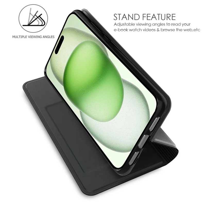 For iPhone 16 Plus Case Card Slot Stand Strong Magnetic Closure PU Leather Phone Cover - Black