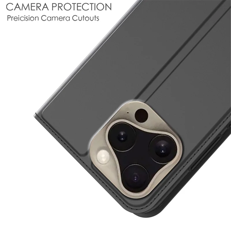 Voor iPhone 16 Pro hoesje met kaarthouder, standaard, stootvrij, TPU PU lederen telefoonhoes - Zwart