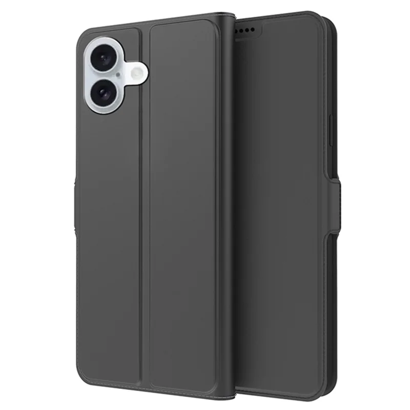 For iPhone 16 Case Card Holder PU Leather Full Protection Phone Cover - Black