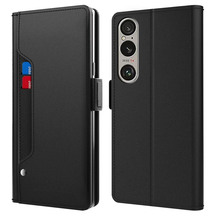 Funda con vista espejada y soporte para Sony Xperia 1 VI - Piel sintética negra