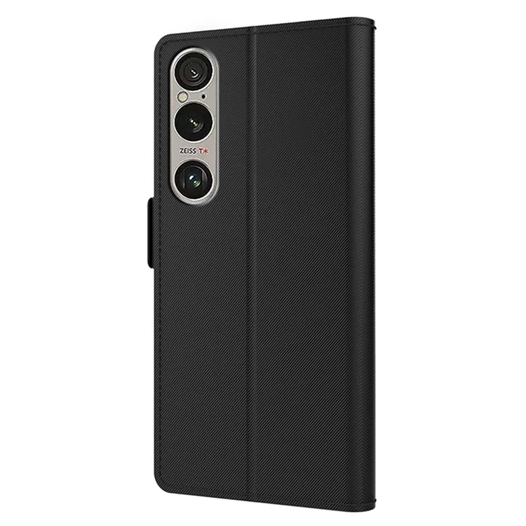 Funda con vista espejada y soporte para Sony Xperia 1 VI - Piel sintética negra