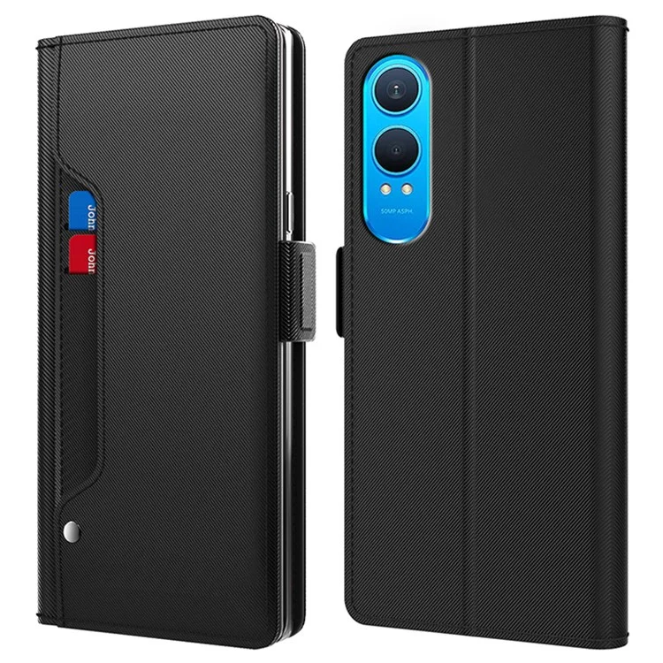 Per OnePlus Nord CE4 Lite 5G Case Mirror Design PU Leather Phone Cover Card Holder - Nero