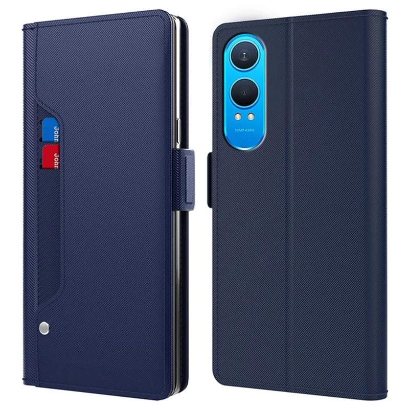 For OnePlus Nord CE4 Lite 5G Case Mirror Design PU Leather Phone Cover Card Holder - Blue