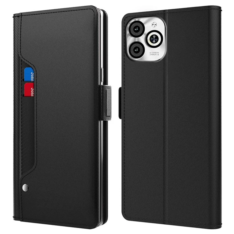 For Infinix Smart 8 4G Case Stand Mirror PU Leather Full Body Protective Phone Cover - Black